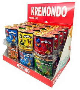 Паста KREMONDO арахисовая с какао +хлебные палочки MIRACULOUS-Леди Баг (шоубокс 55г*24шт) /пластик/ 55г*96