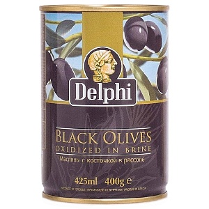 Маслины DELPHI с косточкой в рассоле SUPERIOR 261-290 /жесть/ 400г*12