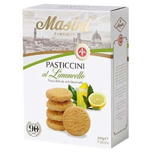 Печенье MASINI PASTICCINI LIMONCELLO с лимоном и лимончелло /картон/ 200г*12