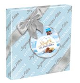 Конфеты LINDT PYRENEENS CADEAU ASSORTI молочного и темного шоколада с начинкой пралине GIFT BOX, голубая плоская /картон/ 204г*12