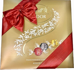 Конфеты LINDT LINDOR ассорти ASSORTED, золотая подарочная с бантом /картон/ 287г*12