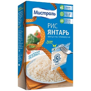 Рис МИСТРАЛЬ Янтарь (5х80г) в пакетиках /картон/ 400г*6