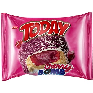 Пирожное TODAY Cherry Bomb в белом шоколаде с вишневой начинкой (шоубокс 40г*24шт) 40г*144