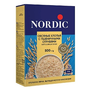 Хлопья NORDIC OATS & WHEAT BRAN овсяные с пшеничными отрубями /картон/ 500г*12