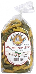 Паста яичная CARA NONNA цветная GARGANELLI Paglia e Fieno 500г*12