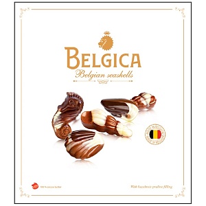 Конфеты BELGICA шоколадные Seashells с начинкой пралине /картон/ 190г*12