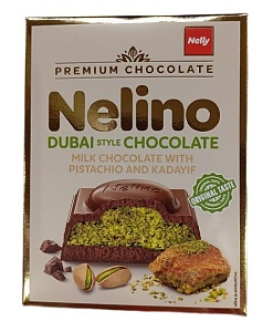 Шоколад NELLY DUBAI молочный с фисташковой начинкой и кадаифом 62г*20