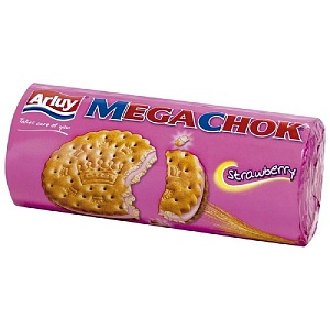 ВЫВОД Печенье-сэндвич ARLUY MEGACHOK (0282) с начинкой со вкусом клубники 180г*30