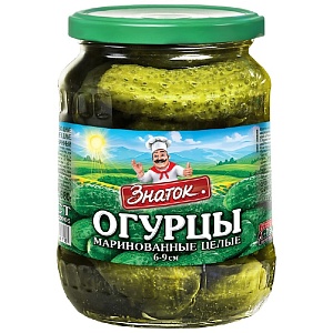 Огурцы ЗНАТОК маринованные целые 6-9см /стекло/ 680г*8