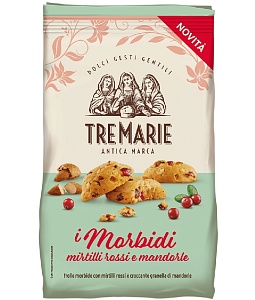 Печенье TRE MARIE Morbide песочное мягкое с клюквой и миндалем 300г*12