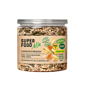 Смесь семян SUPER FOOD Mix с арахисом и миндалем /пл.банка с ключом/ 260г*6