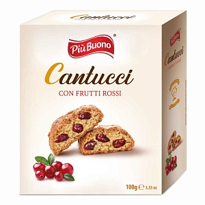 Печенье PIU BUONO Кантуччи с клюквой /картон/ 100г*12