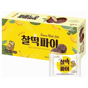 Моти SAMJIN Banana Mochi Cake со вкусом банана в шоколадной глазури (31г*6шт) 186г*12