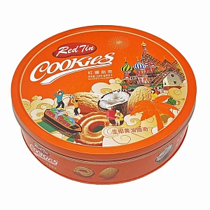 Печенье HUAMEI Red Tin Датское печенье с кокосовой стружкой /жесть/ 268г*15