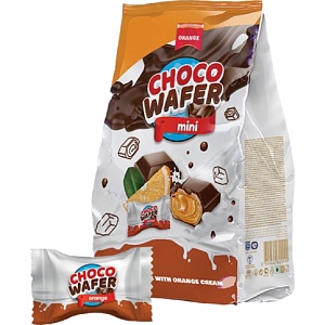 Вафли CHOCO WAFER Orange мини в шоколаде с начинкой Апельсин /пакет/ 140г*24