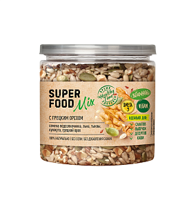 Смесь семян SUPER FOOD Mix с грецким орехом /пл.банка с ключом/ 270г*6