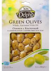 Оливки DELPHI с косточкой маринованные с оливковым маслом /вакуум/ 250г*8