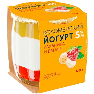Йогурт КОЛОМЕНСКИЙ мдж 5% КЛУБНИКА-БАНАН /стекло/ 170г*4