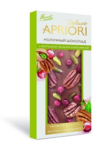 Шоколад APRIORI Deluxe молочный с фисташкой, пеканом и брусникой /картон/ 85г*7