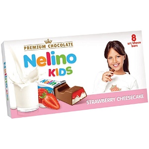 Шоколад NELLY Nelino Kids Молочный cо вкусом чизкейка и клубничной начинкой 100г*20