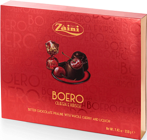 Конфеты ZAINI шоколадные SCATOLA BOERI с начинкой «Вишня в ликере» /картон/ 210г*8