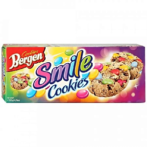 Печенье BERGEN "SMILE COOKIES" c кус.шоколада и шоколадным драже\картон\130г*27