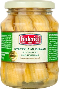 Кукуруза FEDERICI молодая в початках маринованная Baby corn marinated /стекло/ 370мл*12