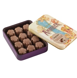 Конфеты AMATLLER 2799 FLORS CAPPUCCINO из молочного шоколада с кремовой начинкой со вкусом капучино ж/б 72г*5