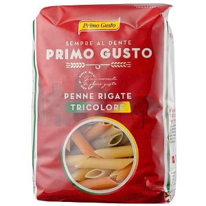 Паста PRIMO GUSTO PENNE RIGATE TRICOLOR Пенне Ригате Триколор томатно-шпинатная /пакет/ 500г*15