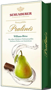 Конфеты SCHLADERER Williamsbirne 2411 из горького шоколада (с сахарной кор.) с грушевым бренди /картон/ 127г*8