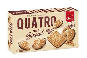 Печенье LEONA ассорти “QUATRO” с шоколадом /картон/ 150г*16
