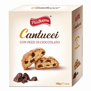 Печенье PIU BUONO Кантуччи с шоколадной крошкой /картон/ 100г*12