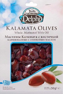 Маслины DELPHI Каламата с косточкой маринованные с оливковым маслом /вакуум/ 250г*8