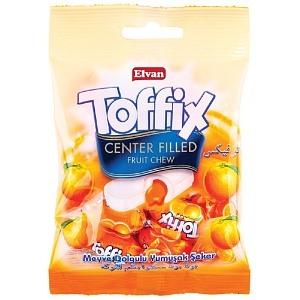 Конфеты ELVAN Toffix Orange с жидким центром Апельсин 80г*24