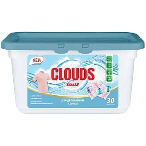 Капсулы для стирки CLOUDS Delicate (30 капсул) деликатная стирка Нежный шёлк /пластик уп./ 255г*24