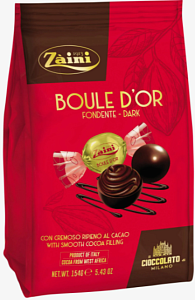 Конфеты ZAINI пралине из темного шоколада «BOULE D'OR» с кремовой шоколадной начинкой FONDENTE /пакет/ 154г*18