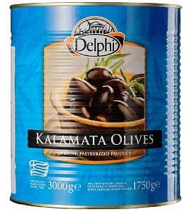 Маслины DELPHI Каламата с косточкой в рассоле Extra Large 201-230 /жесть/ 3000г*3