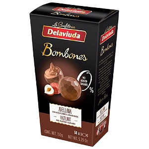 Конфеты DELAVIUDA Bombones из молочного шоколад с фундуком БЕЗ САХАРА 150г*12