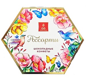 Конфеты GOLDEN DESSERT шоколадные ассорти "Шестигранник" ВЕСНА-цветы /картон/ 220г*8