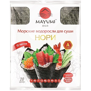 Морская водоросли MAYUMI для суши (нори) 10листов(28гр) 28гр*50