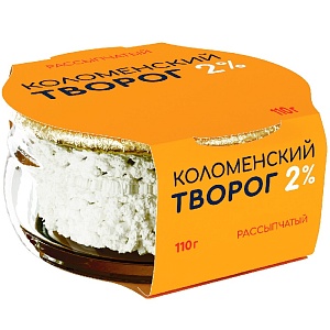 Творог КОЛОМЕНСКИЙ 2% рассыпчатый /стекло/ 110г*4