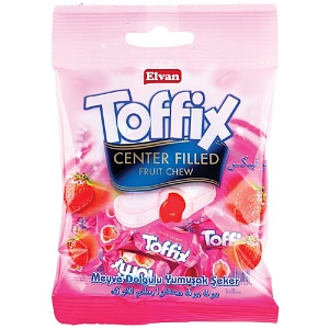 Конфеты ELVAN Toffix Strawberry с жидким центром Клубника 80г*24