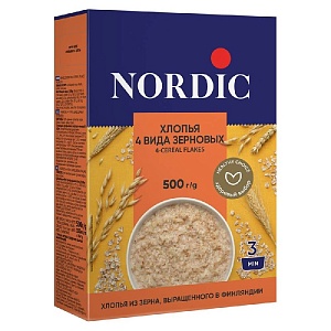 Хлопья NORDIC 4-CEREAL FLAKES 4 вида зерновых /картон/ 500г*12