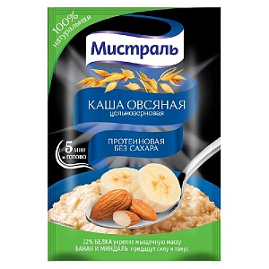 Каша МИСТРАЛЬ овсяная "Протеиновая" без сахара /пакет/ 40г*12