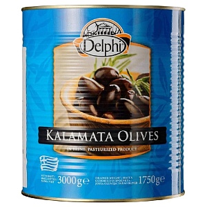 Маслины DELPHI KALAMATA с косточкой в рассоле Extra Large 201-230 /жесть/ 3000г*3