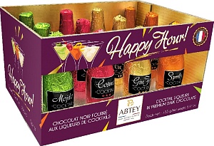 Конфеты ABTEY "HAPPY HOUR" ассорти мини бутылочек из темн. шок. с алкоголем /картон/ 155г*12