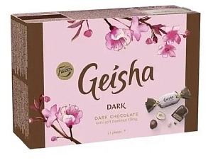 Конфеты FAZER Geisha DARK 407281 из темного шоколада с нежной начинкой из орехового пралине /картон/ /150г*12