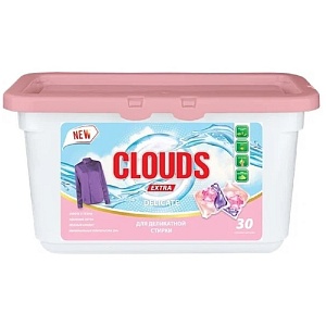 Капсулы для стирки CLOUDS Delicate (30 капсул) деликатная стирка Сакура и роза /пластик уп./ 300г*24