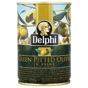 Оливки DELPHI без косточки SUPERIOR 261-290 /жесть/ 400г*12