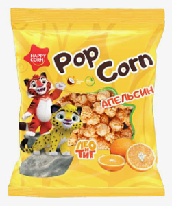Воздушная кукуруза HAPPY CORN "Лео и Тиг" со вкусом "Апельсин" (лицензия) /пакет/ 60г*14
